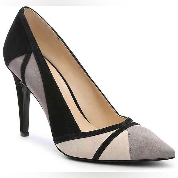 Nine West Shoes - Nine West The Rocks Black, Cream and Gray Suede Heels